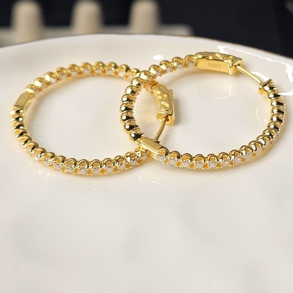 Jewelry - In and Out Moissanite Hoop Earrings 18k Yellow Gold Plated S925